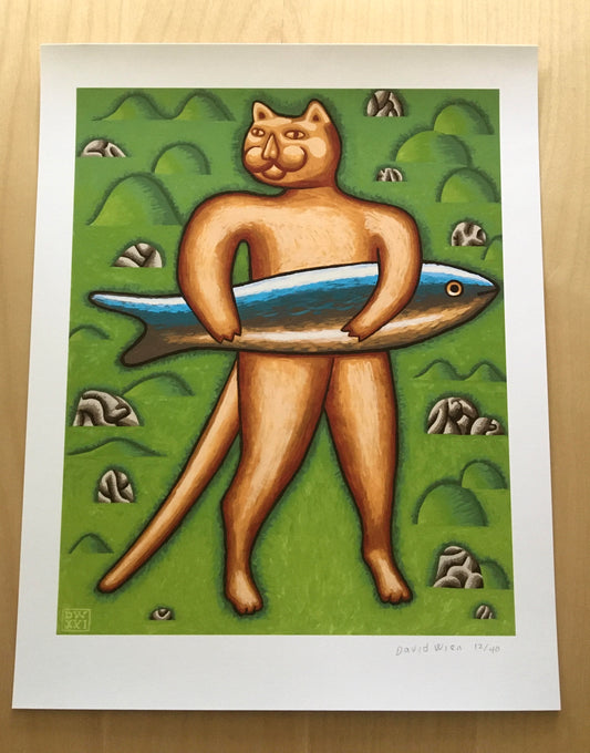 Cat with Fish, Landscape 11 x 14" archival print